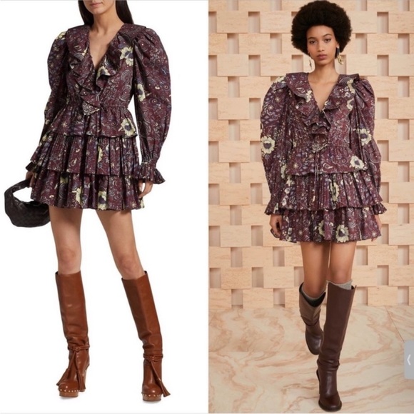 ULLA JOHNSON Lola Floral Cotton Ruffle Mini Dress NEW Heliotrope Size 8 - Picture 3 of 16